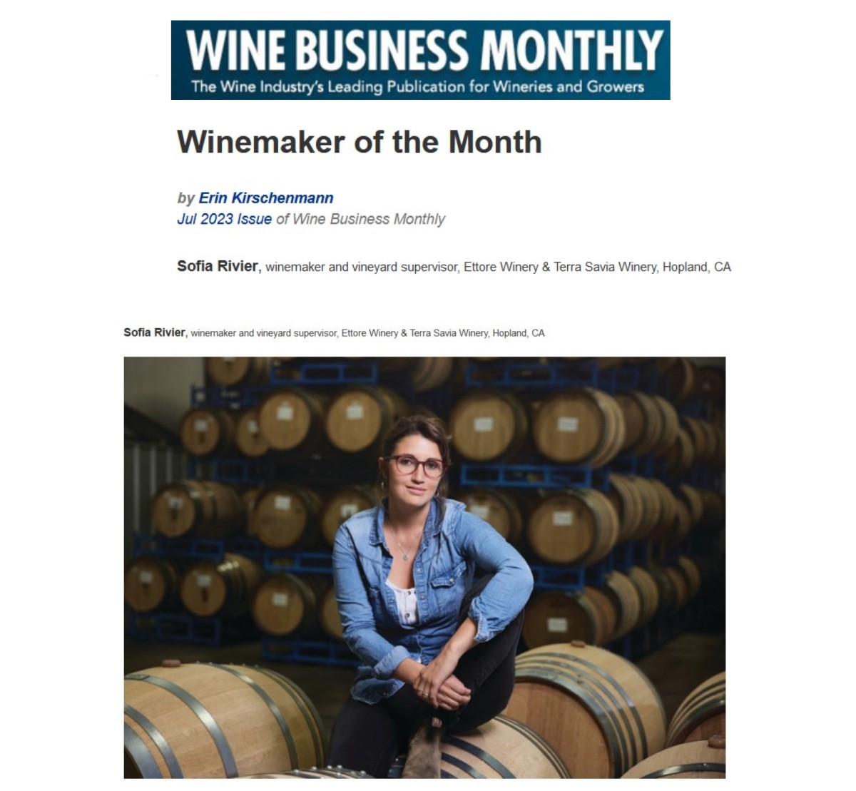 Sofia Rivier Winemaker of the Month